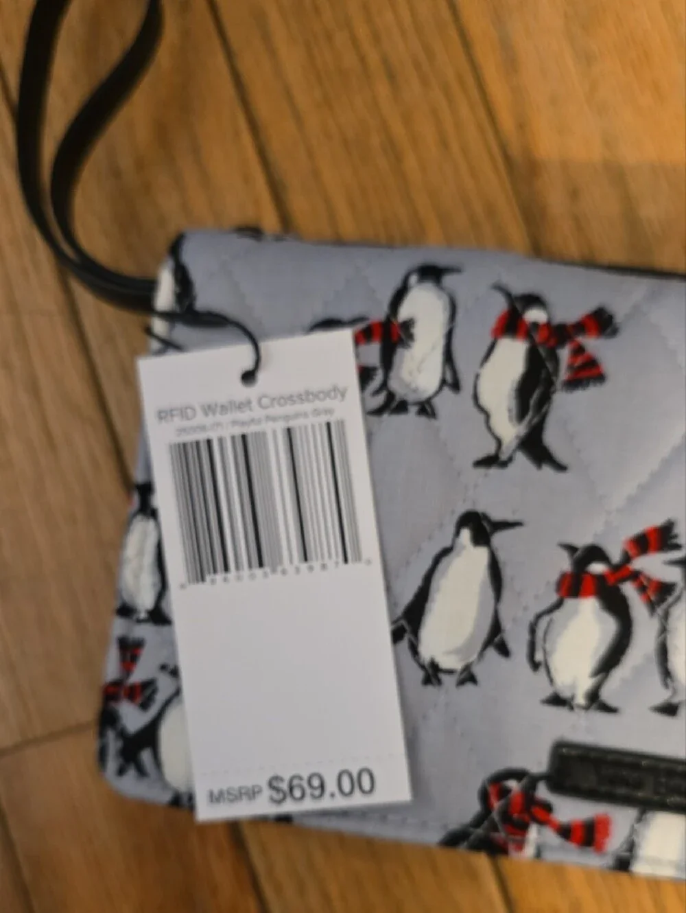 Vera Bradley Kids Quilted Penguin Wallet - Light Gray with Red Accents